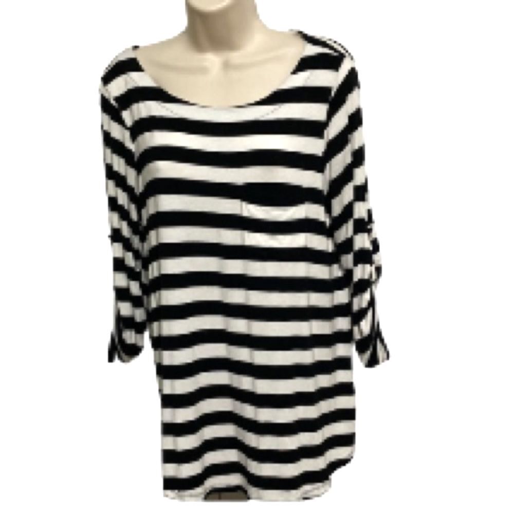 CABLE and GAUGE Black and White Striped Long Sleeve Tshirt Womens Large